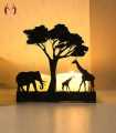 African Safari Art With 2 LED Candles – Elephant & Giraffe Shadow Tea Light Stand – Decorative Wooden Candle Stand – Home Décor Items -Decorating item – Romantic Night Light – Home decoration items – Room decoration items – Decorating Items For Room. 