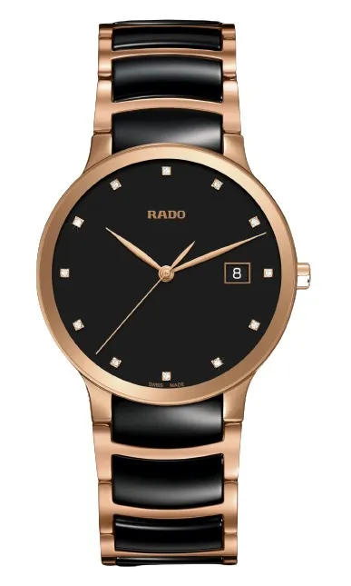 RADO CENTRIX BLACK DIAL WITH DATE 12 DIAMONDS MEN'S WATCH