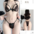 Shuoyao lingerie sexy lace three-point bra panties female transparent temptation pajamas set wholesale 238. 