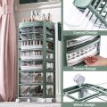 Cosmetic Organizer Cart with Handle and Lockable Wheels, Multifunctional Acrylic Storage Shelves Rolling Utility Cart. 
