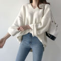 V-neck pullover solid color loose knit sweater for women's outerwear, slimming and versatile, lazy style sweater jacket. 