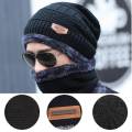 SONG TING Winter Knitting Skull Cap and Neck Scarf Wool Warm - Winter Beanie Hat Cap Neck Warmer Scarf Set Fleece Lined Skull Cap and Scarf Unisex Hat & Scarf Set Stylish Knit Skull Cap for Men & Women. 