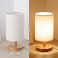 Round Bedside Table Lamp Nightstand Lamp with Fabric Shade and Solid Wood for Bedroom, Living Room Modern Office. 
