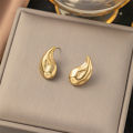 Enacolor Elegant Gold Metal Geometric Bump Hammer Water Drop Earrings. 
