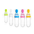 Silicone Baby Spoon Feeder Squeeze Feeding Bottle With Spoon Food Rice Cereal Feeder 90ML. 