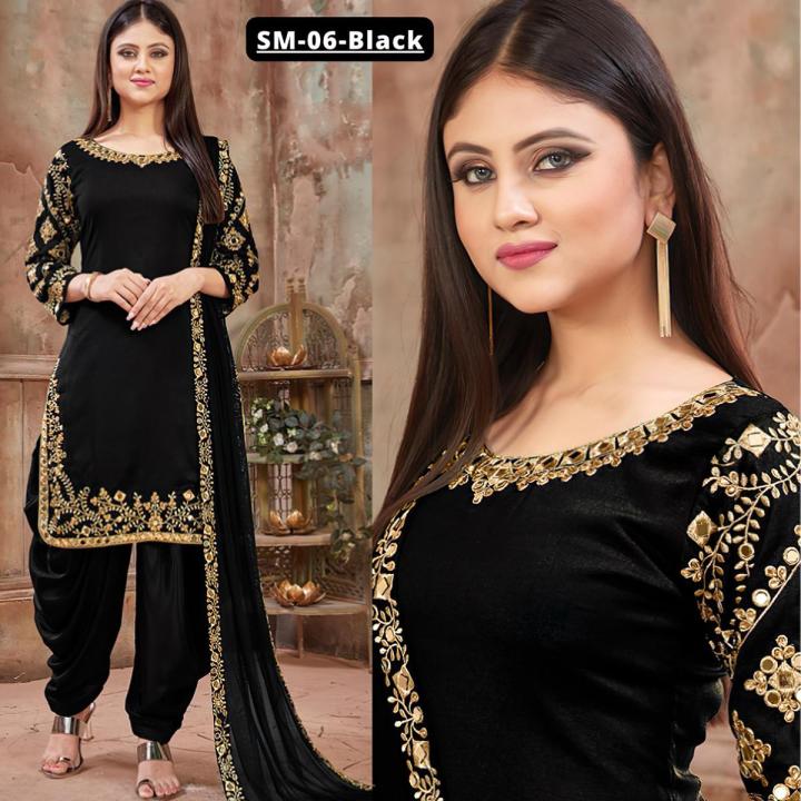 3Pc Patyala Shalwar Kameez For Women's/Girls SM-06 Black