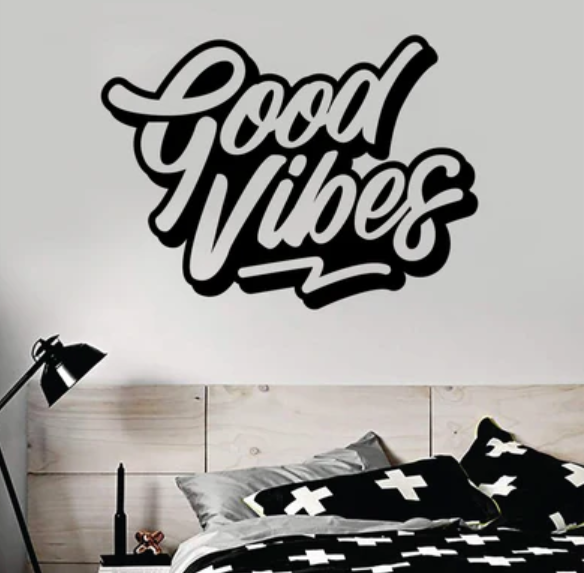 Good Vibes V5 Quote Wall Decal Sticker Bedroom Room Art Vinyl Inspirational Motivational Kids Teen Baby Nursery Playroom School Happy Positive | Wall Stickers For Living Room Big Size 3d For Boys And Girls | Wall Stickers For Living Room Quotes