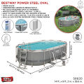 Bestway Power Steel Framed Oval Above Ground 14 Ft Big Length, 8.2 Foot Width Pool For Family Fun, Water Play Outdoor 56620 Imported Puncture Resistant Liner 3 Ply Pvc Branded Summer Season 39.5 Inch Deep Dive Steel T Connector Pipe Swimming Party Pools. 