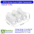 10 pcs Pins Electrical Cable Connectors CH3 Quick Splice Lock Wire Terminal 10A 380V 3 pic connector 3 pin plastic quick connector cable jointer screw less connector By Electrica. 