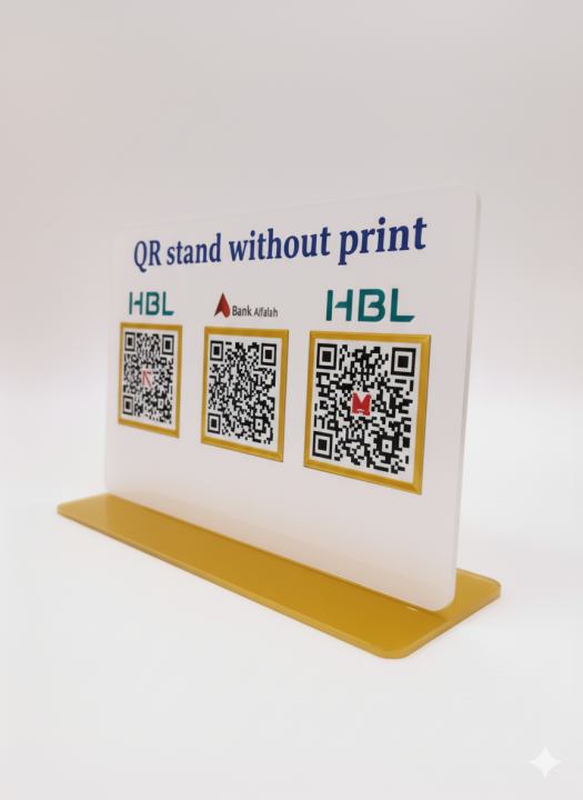 Large White Acrylic QR Code Stand (without print)– 9x6 Inch with Golden Base – Holds 3 to 4 QR Codes – 4mm Thick Acrylic Display for Payment/Business Menus
