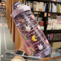 2000L Water Bottle with Straw,Brush,3D + 2D Strickers Transparent Portable Travel water bottles for Fitness,BPA-Free Hydration Bottle with Time Markers, Large Capacity Leakproof Water bottle. 