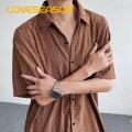 Men Button-up Shirt Men's Hollow Out See-through Shirt Retro Style Streetwear Club Party Top Men Loose Fit Shirt. 