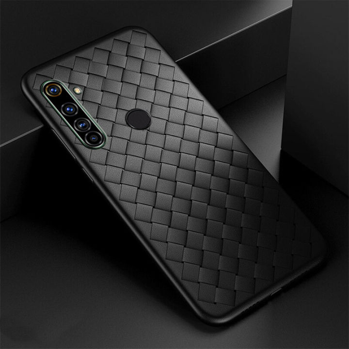 lthmy for Realme 5 RMX1911 phone case Leather Texture Finish Non-Slip Grip Full Body Protection Cover  Flexible Silicon Luxury Plaid Breathable