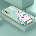 Free Lanyard for Samsung A70 70S Back Cover Cute Cartoon Doraemon Square Edge Pattern Cover Luxury Plating Soft Phone Case. 