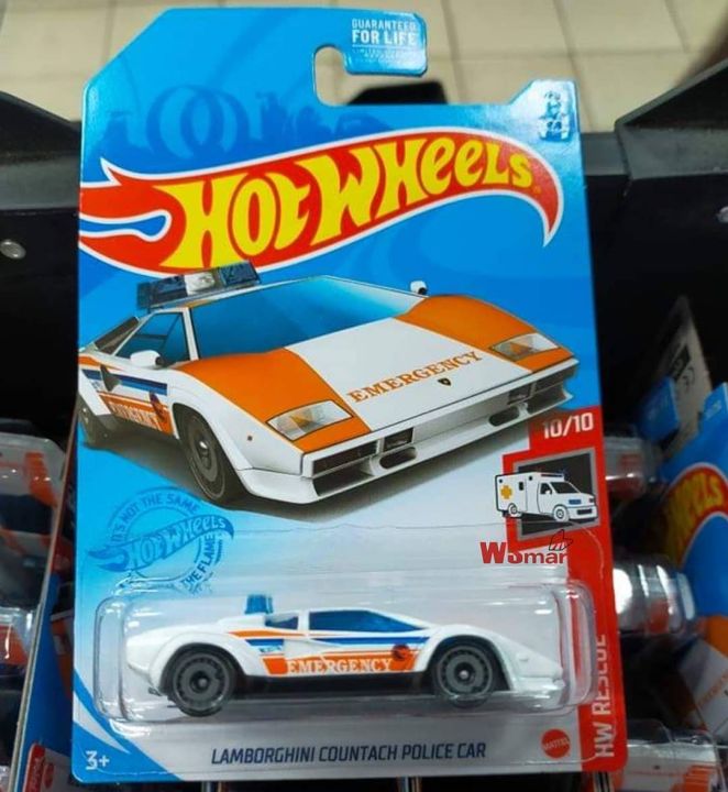 Original 2021 Hot Wheels Treasure Hunt #247 HW Rescue LAMBORGHINI COUNTACH POLICE CAR