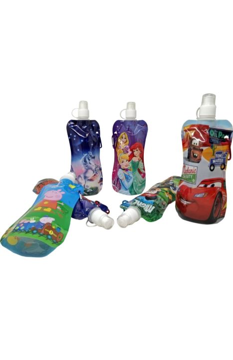 Adjustable Foldable Cartoon Print Pichku Bottle - lunchbox 500 ml Water Bag  (Pack of 6, Multicolor, Plastic) Eco-Friendly 500ML Baby Packaging Reusable Squeeze Pouch Plastic Smoothie Squeeze Bags Refillable Zip Lock Bag For Kids