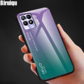 Biruiqu For Realme Narzo 50 Shockproof Gradient Tempered Glass Back Soft Silicone Edge Case Cover. 