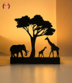 African Safari Art With 2 LED Candles – Elephant & Giraffe Shadow Tea Light Stand – Decorative Wooden Candle Stand – Home Décor Items -Decorating item – Romantic Night Light – Home decoration items – Room decoration items – Decorating Items For Room. 