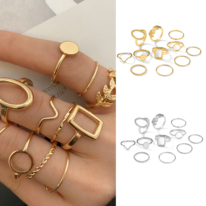 New 2025 11Pcs/Set Simple Geometric Leaf Rings Set for Women Fashion ...