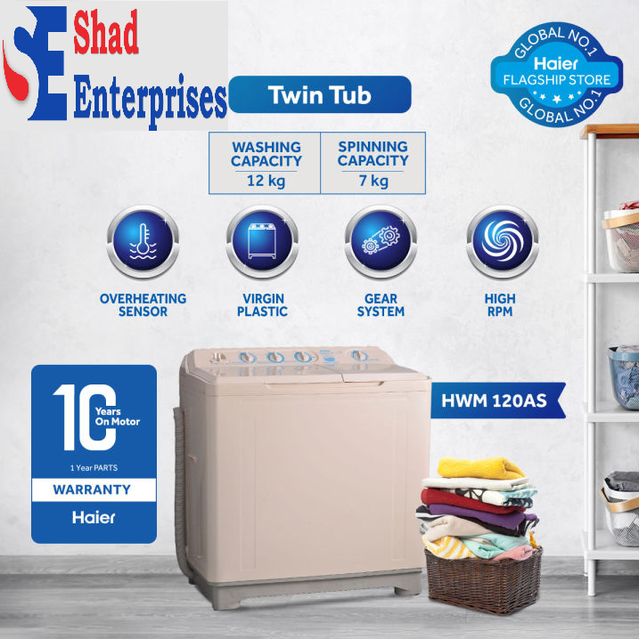Haier - 12Kg - Twin Tub Top Load Semi Automatic Washing Machine - HWM 120-AS