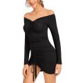 Women  Off Shoulder Ruched Dress Fashion Long Sleeve Off Shoulder Dress for Women Ladies. 