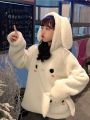 Winter Hooded Women Cute Rabbit Ear Student Hoodie Full Sleeve Sweet Warm Hoody Bunny Cartoon White Coat Fashion New Streetwear. 