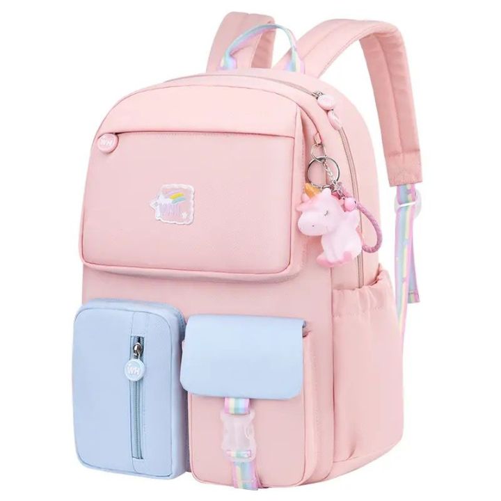 high quality kids school bag with beautiful silicone keychain