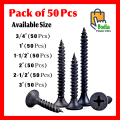 Pack of 50 Black Bugle Head Drywall Screws (6 Different Sizes). 