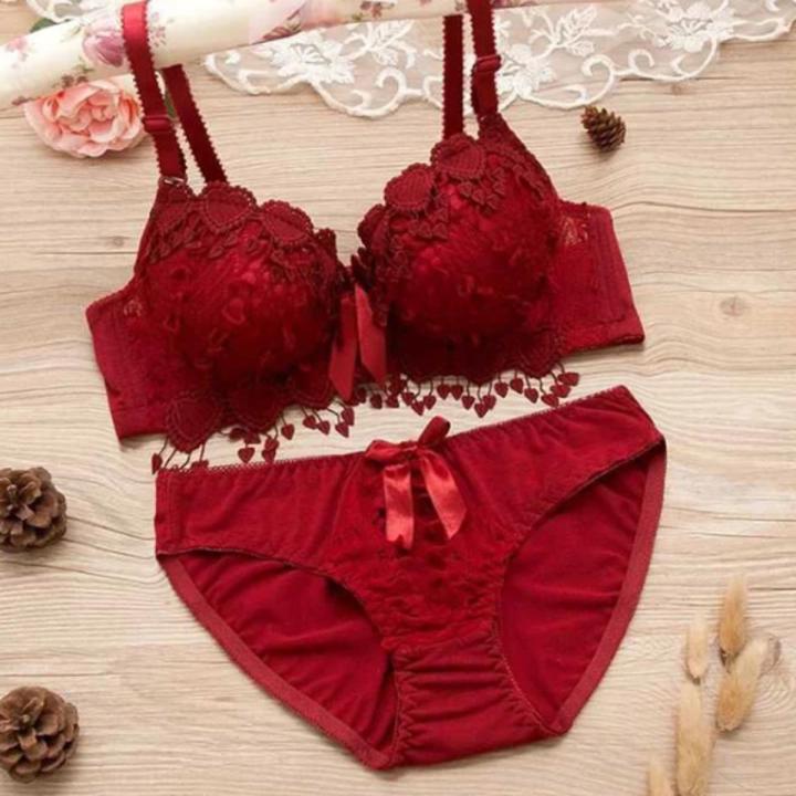 Maroon Lace Push-Up Double Padded Cotton Bra for Women