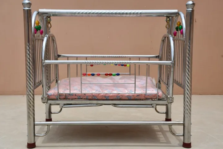 Royal%20Style%20-%20Born%20Baby%20Silver%20Chrome%20Baby%20Swinging%20Cradle%20with%20Soft%20Mattress%20Bed%20-%20Image%203