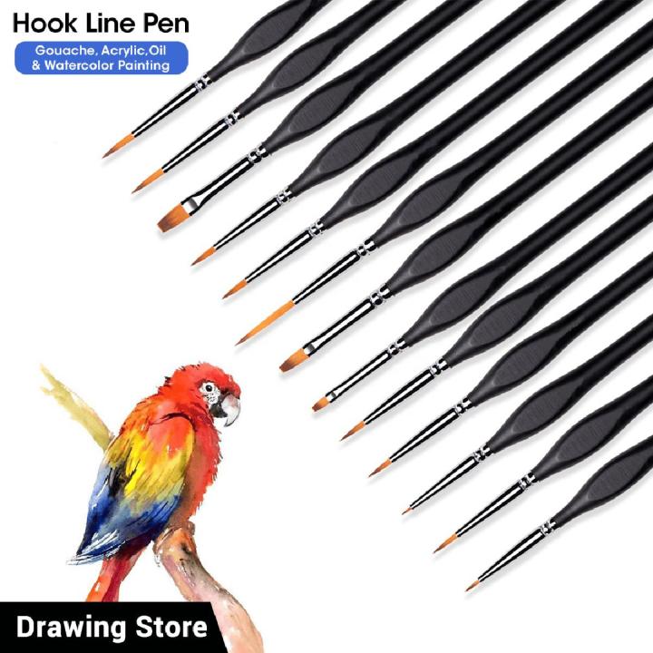 12 Pcs Miniature Fine Detail Paint Brush Set for Acrylic, Watercolor, Oil, Face, Nail, Scale Model Painting, Line Drawing (Black)