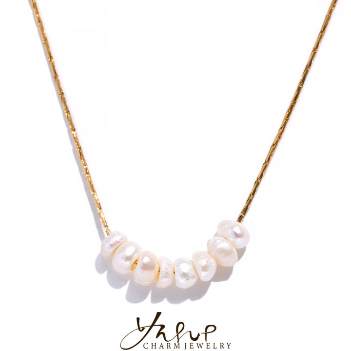 Grim Teiousx Yhpup Tarnish Free Natural Pearl Beads Chic Exquisite Necklace Thin Chain Stainless Steel Minimalist Charm Collar Jewelry Women