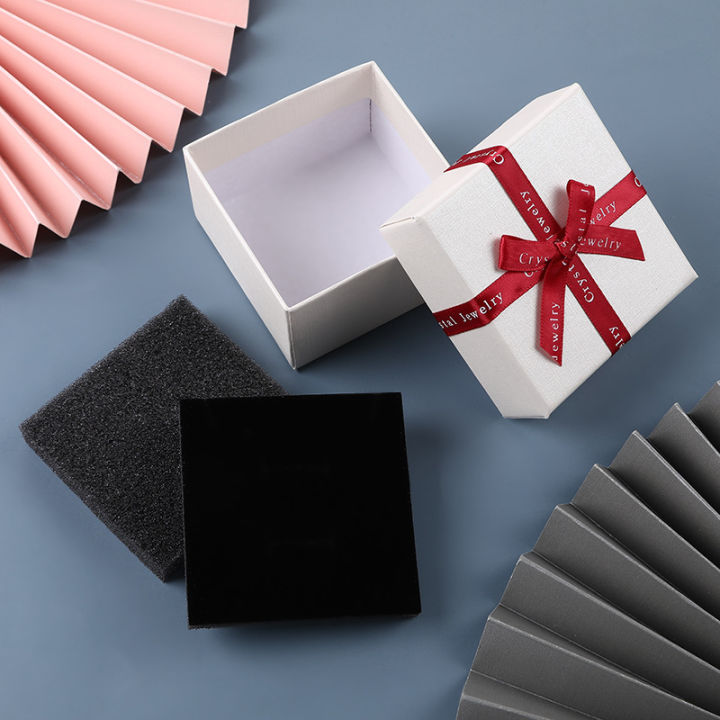 1Pc Package Engagement Ring Box Compact Display Case Velvet Interior Earrings Box Bow Design Square Box Necklace Holder for