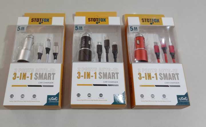 3 IN 1 CHARGER IN DIFFERENT COLOUR WHICH CHARGES YOUR DEVICE IN 5.8A WITH IPHONE PIN, C TYPE PIN AND OLD ANDROID PIN.