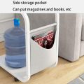 Portable Side Table End Table With Storage Pocket And Rolling Wheels. 