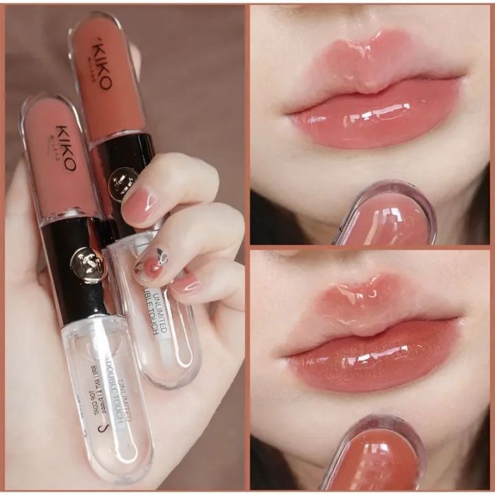 2 in1 Mirror Glossy Lipstick Women Girls Non-Fading Long Lasting Transparent Double Headed Lip Gloss Moisturizing Makeup