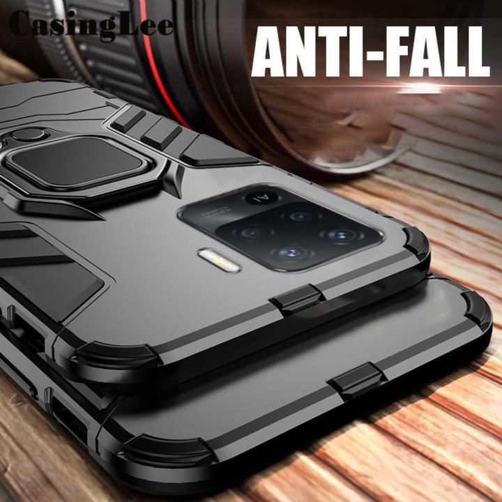 Casinglee Shockproof Armor Stand Case for OPPO F19 Pro with Holder Ring Cover Cases for Oppo F19 Pro Car Magnet Phone Casing Housing