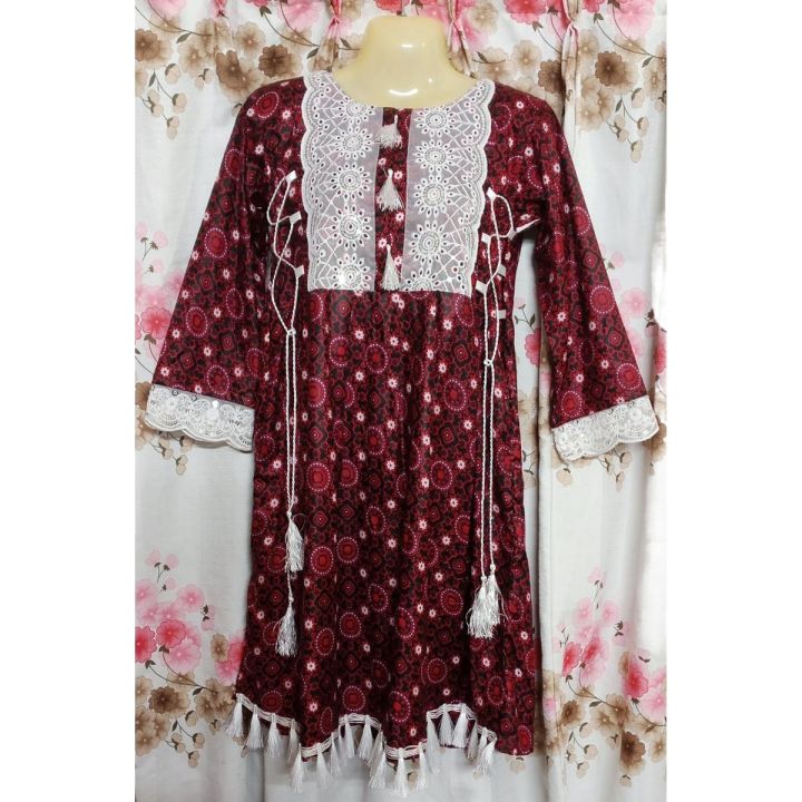 Ajrak Embroidery Stitched Frock For Girls Linan Dress For Girls Daraz.pk