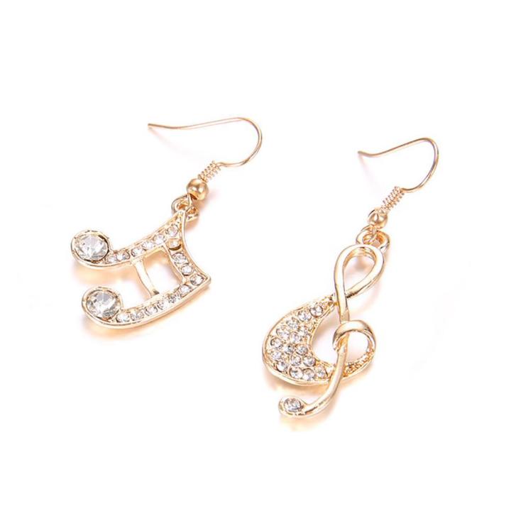 Fashion Women Music Note Treble Clef Rhinestone Dangle Hook Earring Jewelry