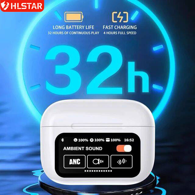 HLstar® A9 pro Touch Screen ANC Wireless Headset TWS Noise Cancelling Earbud Bluetooth Headphone 5.3 Support APP Long Battery life