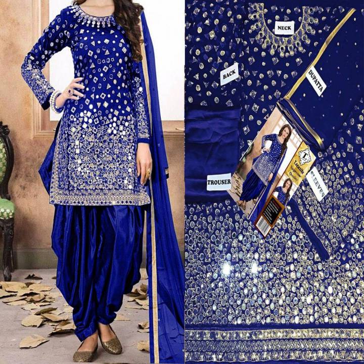 Fancy  Chiffon Bridle Embroidered Unstiched  3 Pcs Suit With Chiffon Embroidery Dupatta  For Girls & Women Art # FEW 62