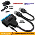 Dual USB SATA to USB 3.0 Adapter Cable for 2.5 or 3.5 Inch External SSD HDD with Optional 12V 2A Power Supply. 