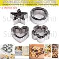 12 Pcs Set Stainless Steel Cookie Cutter Biscuit DIY Mold Star Heart Round Flower Shape Mould Baking Tools. 