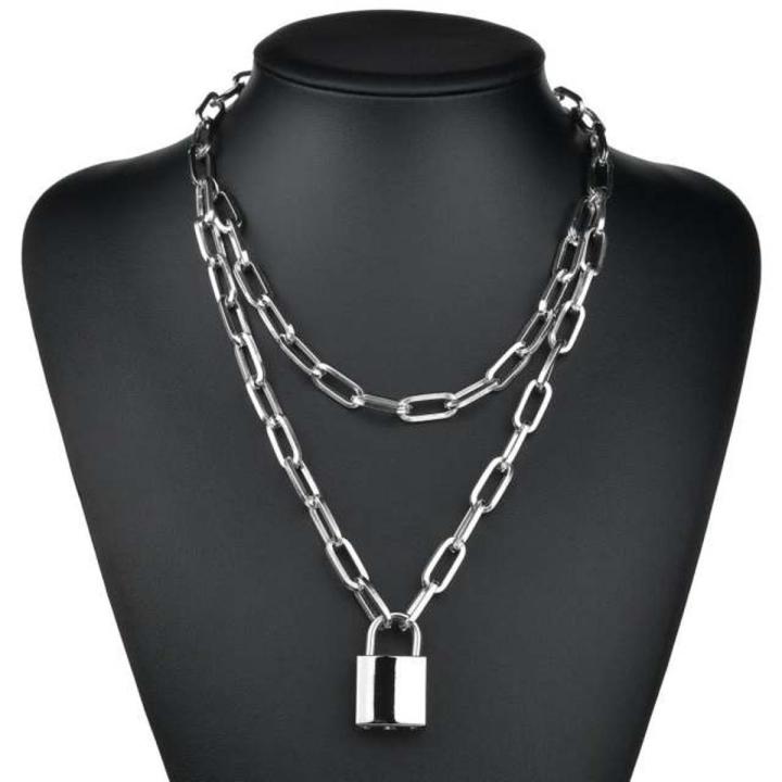 DIEZI Fashion Double layer Lock Gold Silver Color Chain Necklace Men Punk Link Chain Padlock Pendant Necklace For Women Jewelry