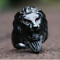 Shiny Non-Fade Red Eyes Lion Head Ring for Boys and Men - Stainless Steel Biker Punk Men's Rings For Boys - Stylish Fashion Jewelry Lion Ring for Men. 