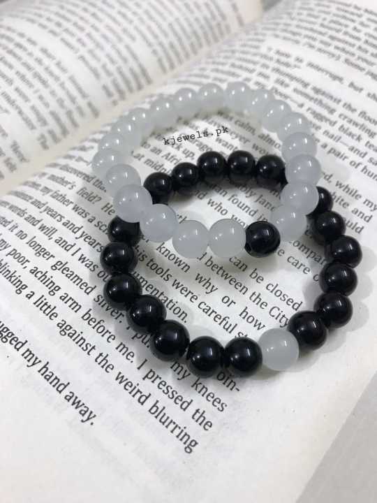 Combo Matching Black  And White Glass Beads Bracelet For Friends, Bestfriends, Bff, Couple, Boys and Girls 1 pair of Couple Bracelet- classic design- 8mm size beads- for boys & girls both