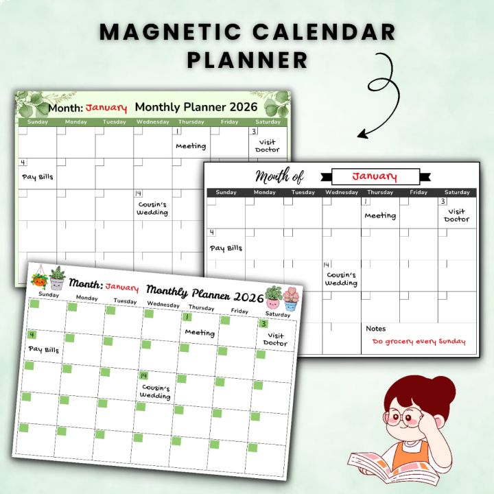 Magnetic Monthly Calendar for Refrigerator 30×21 cm (12×9 in) | Reusable Fridge Planner Board with Marker | Home Office Wall Organizer Schedule Planner