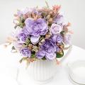 Beautiful Autumn Orange Artificial Peony Flowers Silk Rose Plants Accessories Faux Grass Wedding Party Home Fall Decoration. 