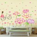 XL8215 cute flowers bicycle girl wall stickers for kids rooms nursery baby bedroom children art wall decals home decorations. 