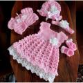 ZEBY Handmade Crochet Dress Set for Baby Girl, Pink Baby Girl Outfit, 0 to 24 months newborn dress. 